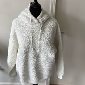 Oversized Cream Sherpa Hoodie with Animal Print